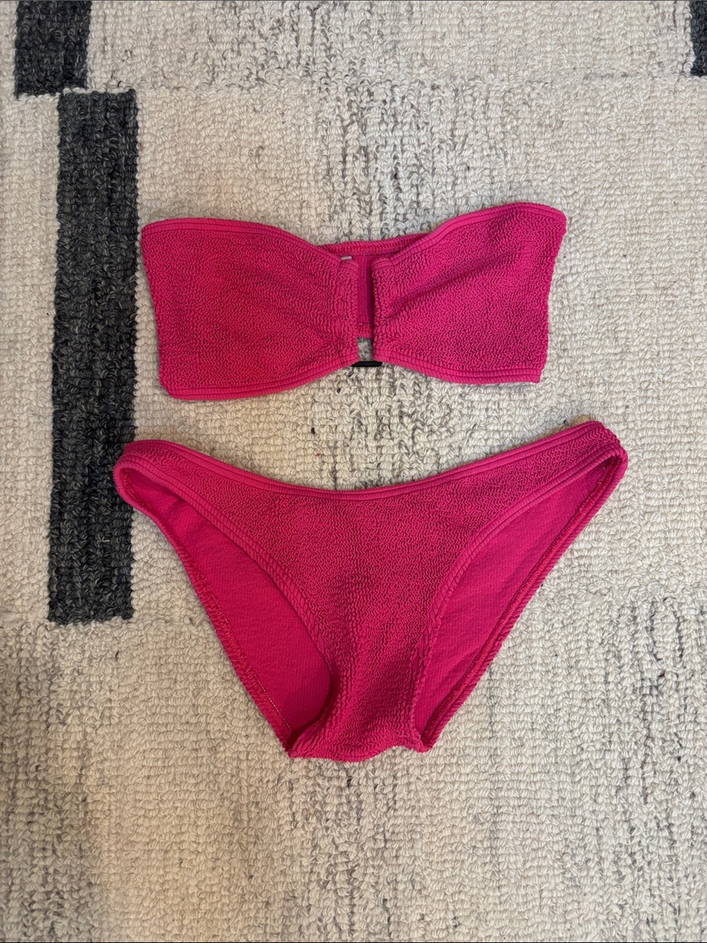 bond-eye Hot Pink Textured Bandeau Bikini Set